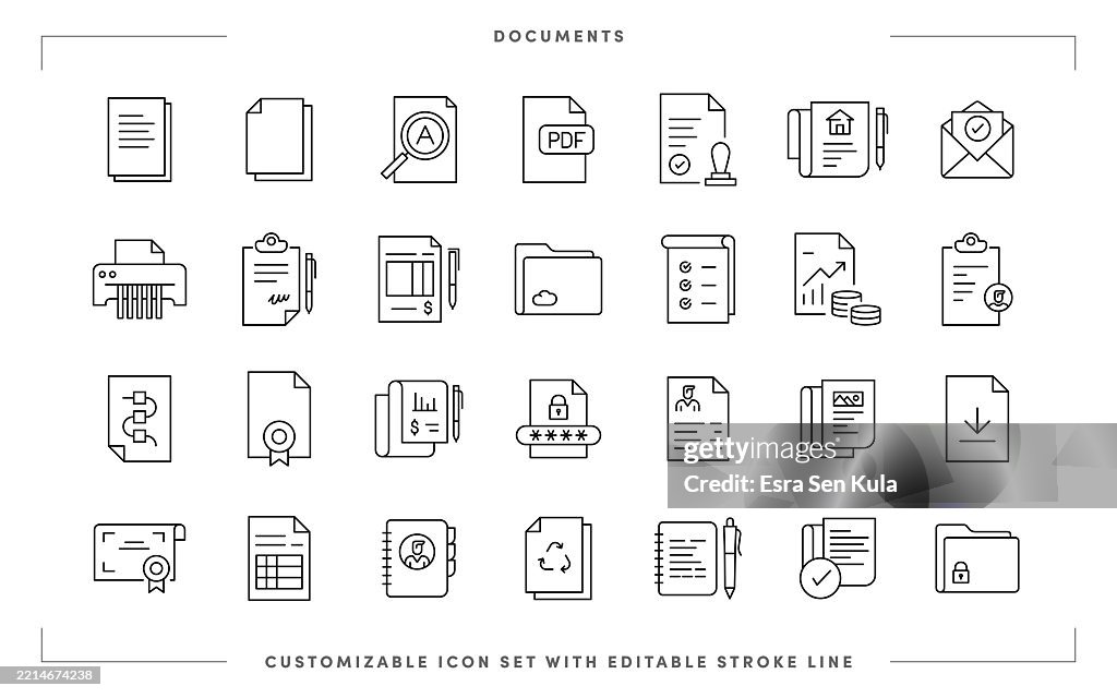 Documents Line Icon Set with Editable Stroke