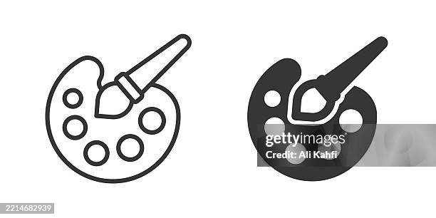 art thin line and glyph solid icon. editable stroke and perfect pixel isolated on transparent background - students learning computer programming stock illustrations