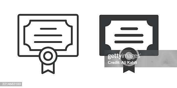 ilustrações de stock, clip art, desenhos animados e ícones de certificate thin line and glyph solid icon. editable stroke and perfect pixel isolated on transparent background - certification-icon