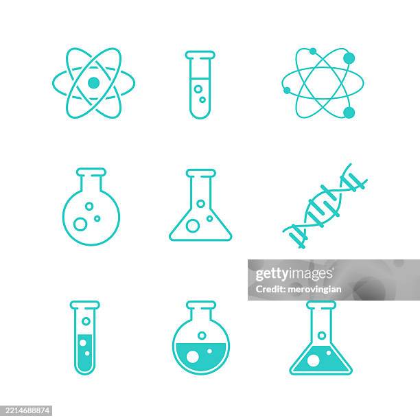 science and technology icons. chemistry equipment and structures - beaker isolated stock illustrations