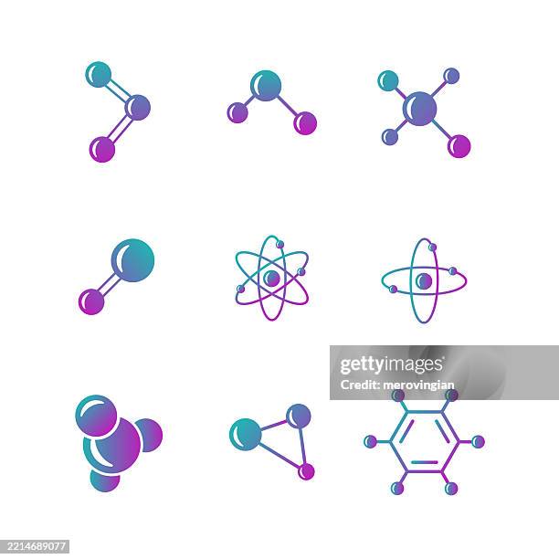ilustraciones, imágenes clip art, dibujos animados e iconos de stock de conjunto de iconos de moléculas científicas y átomos - aminoácido