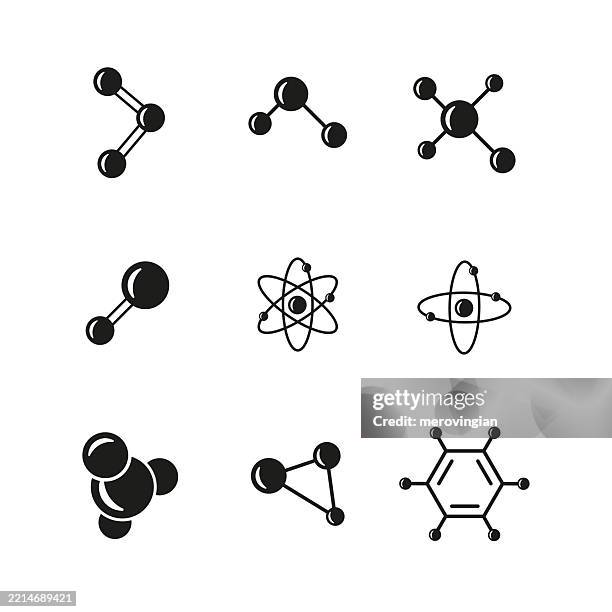 ilustraciones, imágenes clip art, dibujos animados e iconos de stock de conjunto de iconos de moléculas científicas y átomos - aminoácido