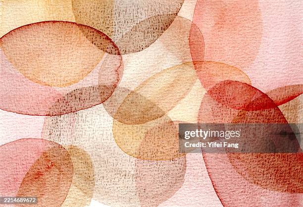 layered warm-toned watercolor ovals in pink, orange, and yellow - translucent stock pictures, royalty-free photos & images