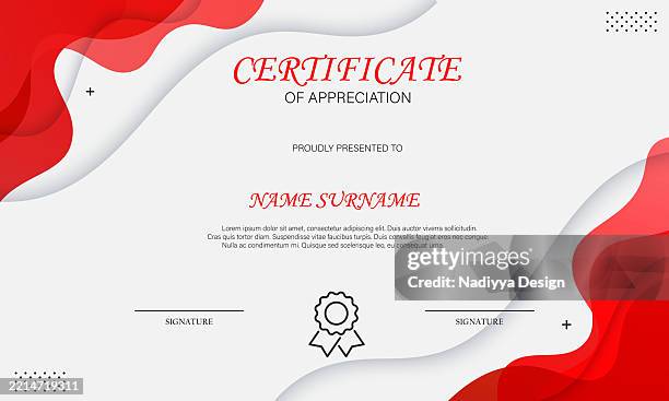 certificate template design, red wave design with vector elements. - certificate background stock illustrations