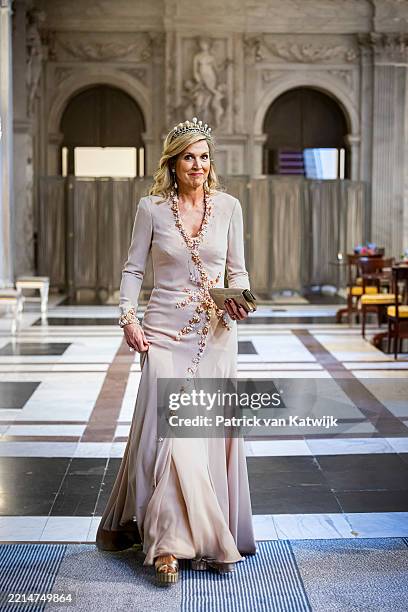 Queen Maxima of The Netherlands attend the annual diner of the Diplomatic Corps at the Royal Palace on May 12, 2025 in Amsterdam, Netherlands.
