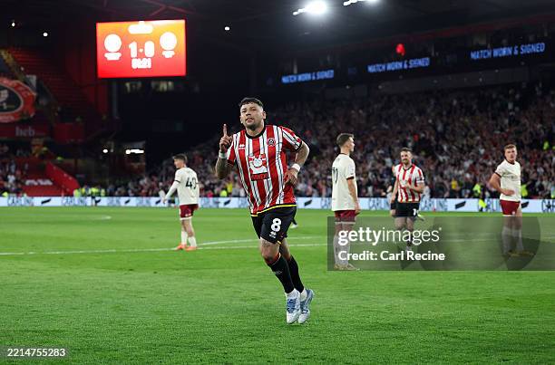 Gustavo Hamer of Sheffield United celebrates scoring his team's second goal during the Sky Bet Championship Play-Off Semi Final Second Leg match...