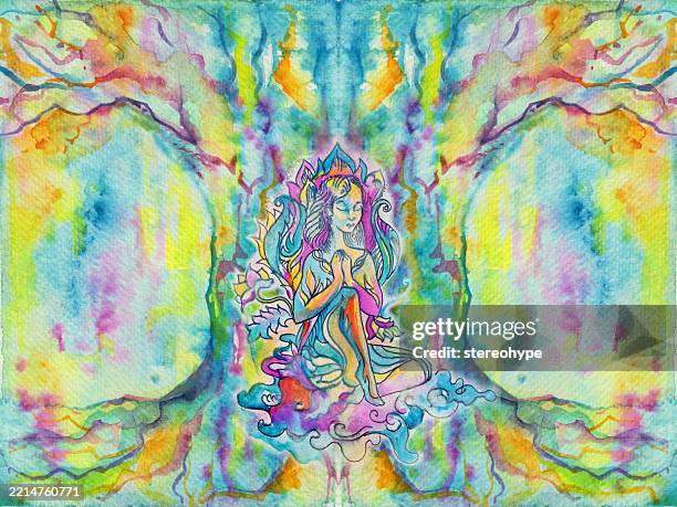 ancient tree child - crown chakra stock illustrations
