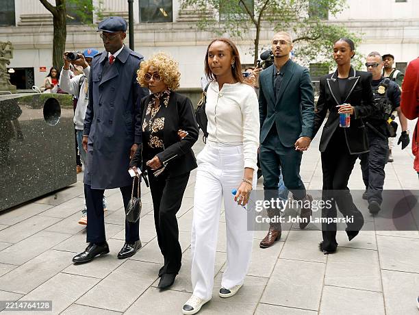 Janice Combs, Chance Combs, Quincy Brown and Jessie Combs depart after the opening statements in the Sean “Diddy” Combs trial at the Southern...