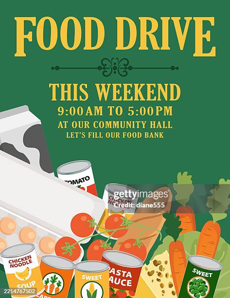ilustrações de stock, clip art, desenhos animados e ícones de food drive donation poster template - recolha-de-alimentos