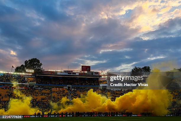 Smoke flres are seen during the final second leg match between America and Pachuca as part of the Torneo Clausura 2025 Liga MX at Estadio Ciudad de...