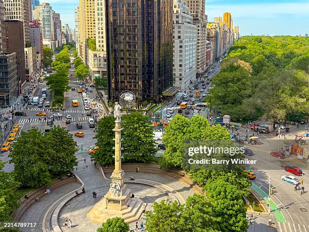 view from high up of columbus circle, nyc - central park west stock pictures, royalty-free photos & images