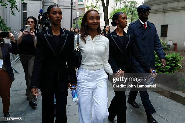 Lila Combs, Chance Combs and Jessie Combs depart after the opening statements in the Sean “Diddy” Combs trial at the Southern District Manhattan...