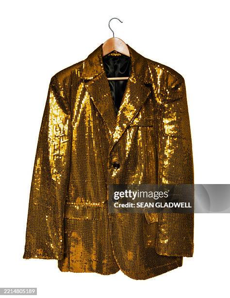 isolated yellow sequin jacket - sequin jacket stock pictures, royalty-free photos & images