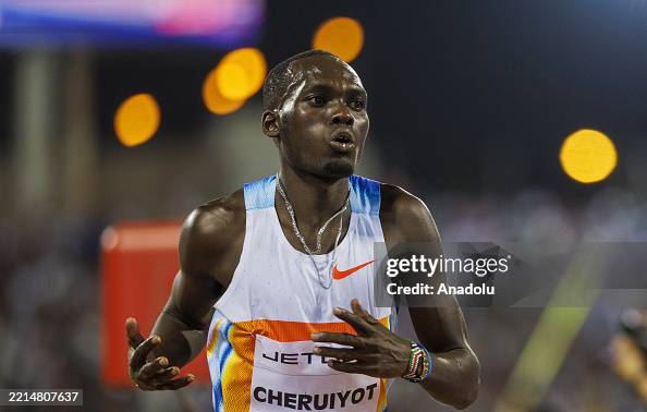 Reynold Cheruiyot of Kenya reacts after winning the Men's 5000m race ...