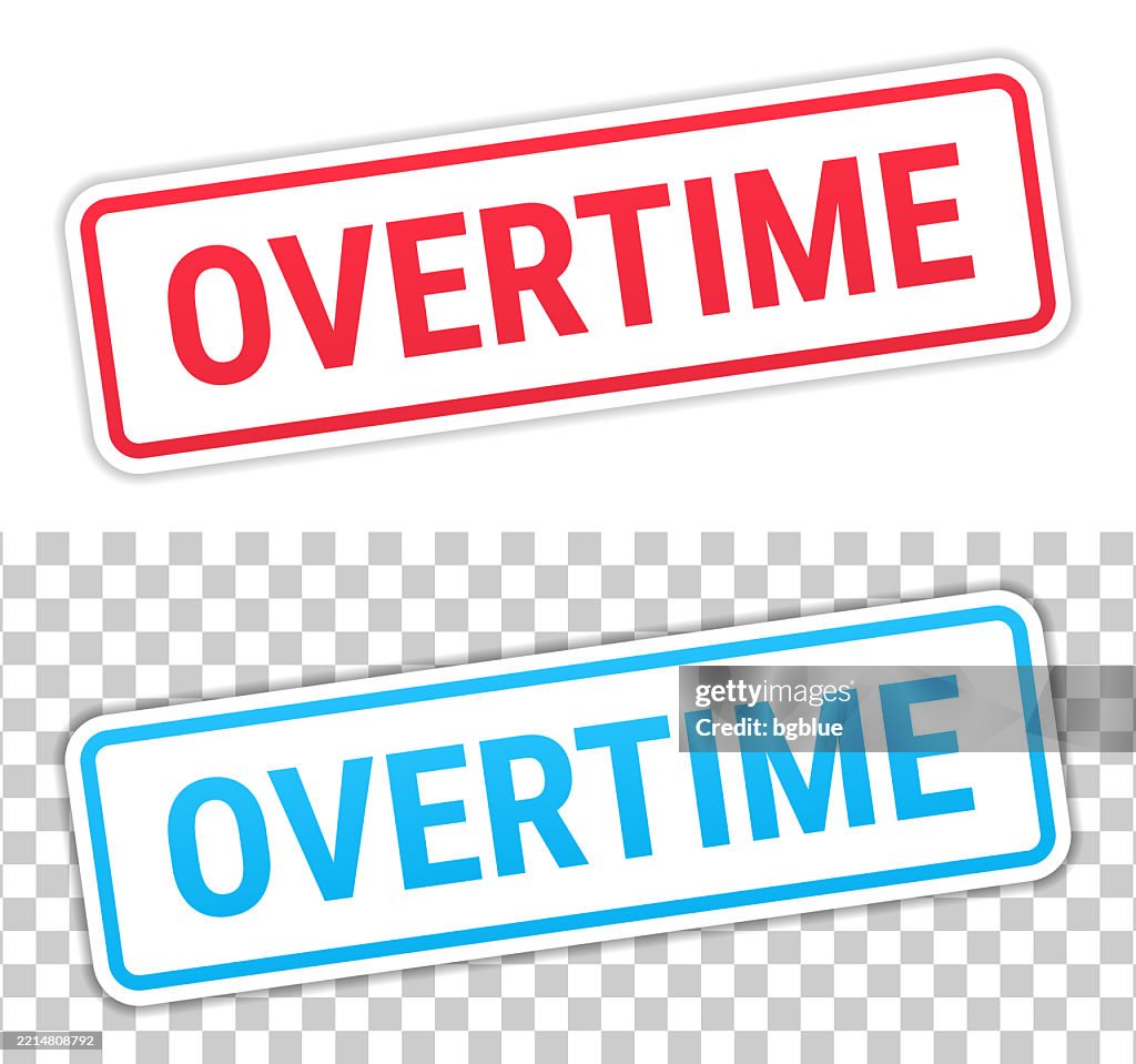 Overtime Red And Blue Labels On Blank Background High-Res Vector ...