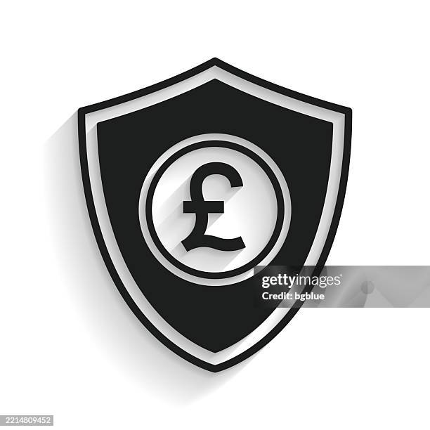 shield with pound. icon with long shadow on white background - shielding stock illustrations