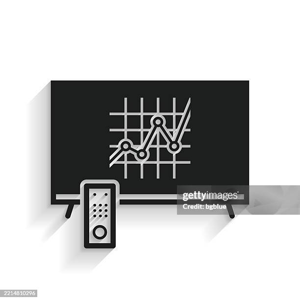 tv with graph. icon with long shadow on white background - measure height vector stock illustrations