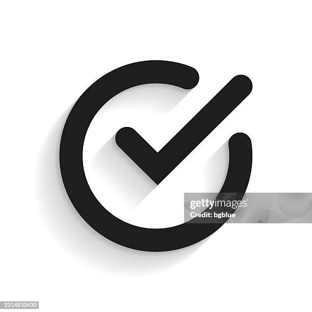 check mark. icon with long shadow on white background - approved stock illustrations