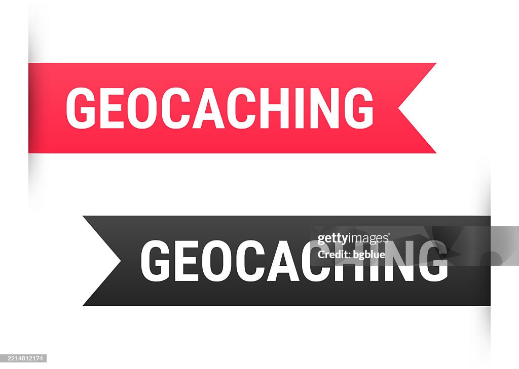 Geocaching - Banner, bookmark, ribbon, label on white background