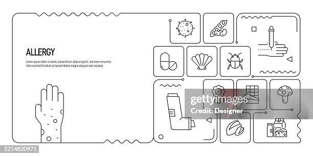 allergy related vector illustration. basic allergens, nut, soybean, pet, mushroom, gluten, corn, milk, chocolate. - bee pollen food stock illustrations