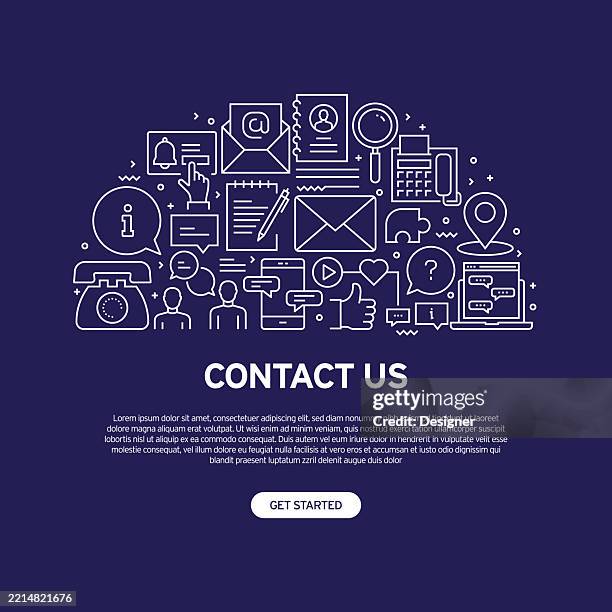 contact us related vector illustration. telephone, internet, social media, location, message - contact us stock illustrations