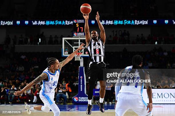 Derek Needham, #5 of Besiktas Fibabanka Istanbul in action during the Turkiye Sigorta Basketball Super League Regular Season Round 30 match between...