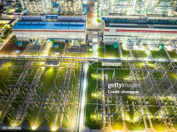 aerial view of thermal power plant - power supply stock pictures, royalty-free photos & images