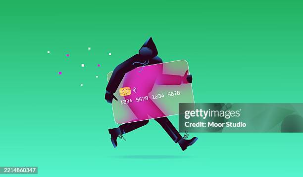 dieb, der zahlungskarte stiehlt konzeptillustration - unehrlichkeit stock-grafiken, -clipart, -cartoons und -symbole