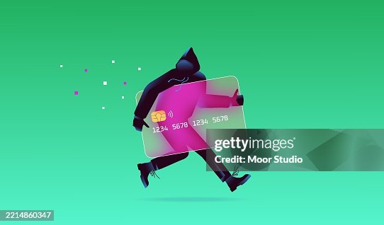 Thief stealing payment card concept illustration Thief stealing payment card concept illustration