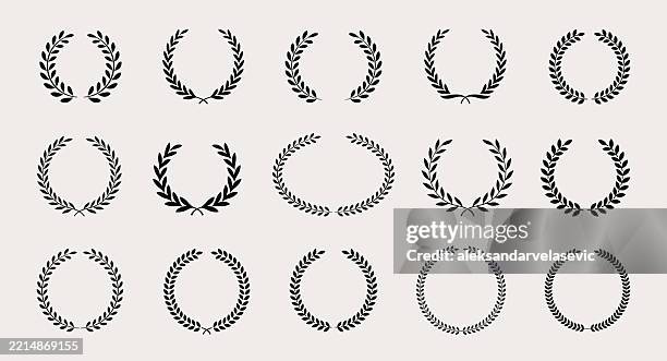 illustrations, cliparts, dessins animés et icônes de icônes de couronne de laurier - couronne