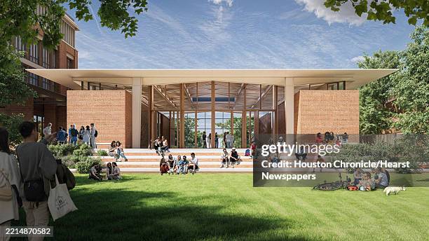 An artist rendering of the exterior of the Rice University Moody Center Complex for Student Life is seen in Houston Thursday, May 8, 2025