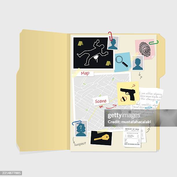 ilustraciones, imágenes clip art, dibujos animados e iconos de stock de caso de investigación de asesinato - crimen con arma de fuego