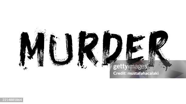 handwritten brush strokes murder text on white background - selective colour stock illustrations