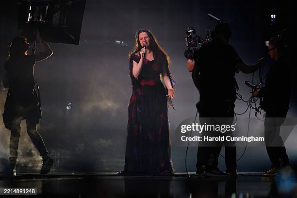 Zoë Më representing Switzerland performs during the rehearsal ahead of Semi Final Round 1 of the 69th Eurovision Song Contest Opening Ceremony at...
