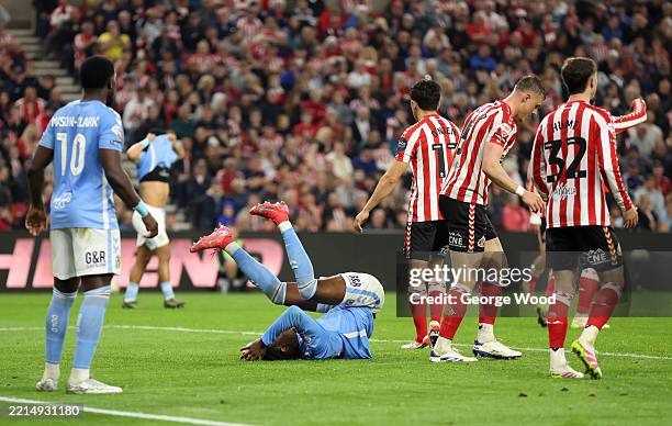 Haji Wright of Coventry City reacts after a missed chance during the Sky Bet Championship Play-Off Semi Final Second Leg match between AFC Sunderland...