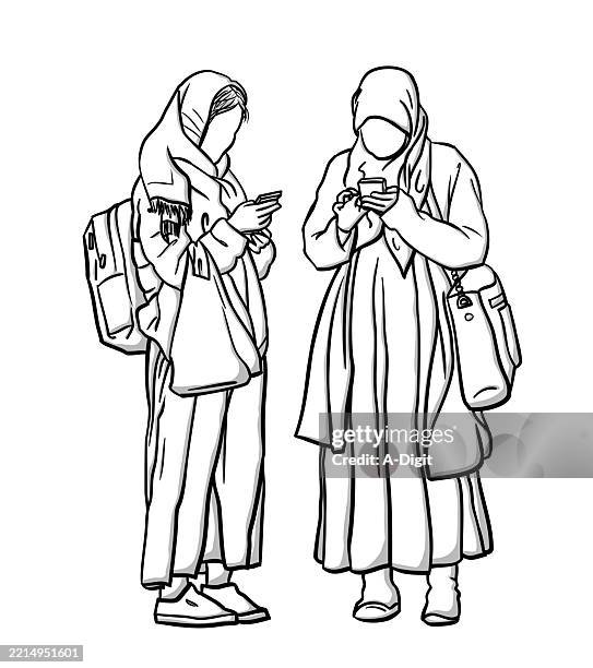 connected&disconnectedsketch - phone distracted stock illustrations