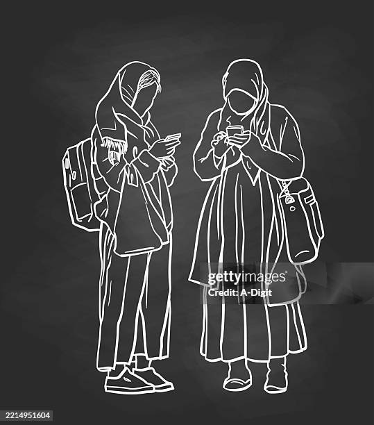 connected&disconnectedblackboard - two teens talking stock illustrations