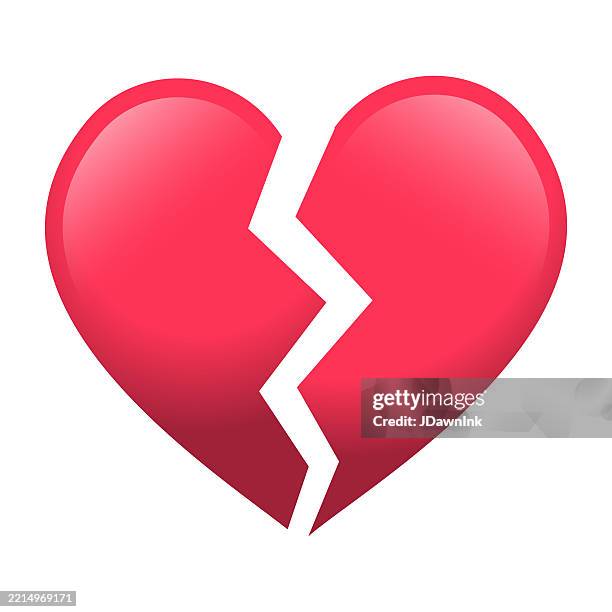 cute social media red broken heart emoji icon on white background - broken heart stock illustrations