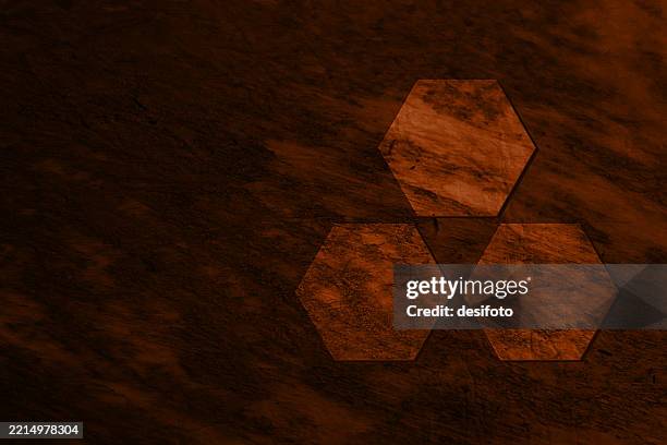blank empty rust brown coloured grunge textured old faded rustic weathered smudged retro style monochrome horizontal vector backgrounds with three big glowing hexagon geometric shapes as painting or carving on wooden tree trunk - tree trunk texture stock illustrations