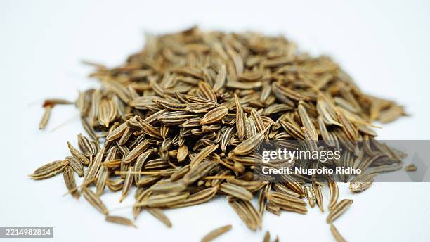 cumin seed heap on white background, seasoning, all spice - cumin stock pictures, royalty-free photos & images