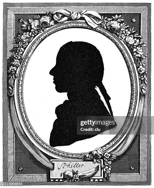 friedrich schiller as a boy, silhouette in a frame - philosopher stock illustrations