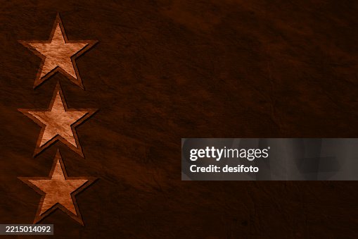 Rustic textured effect dark brown colored blank horizontal weathered bordered vector backgrounds with three solid big layered bronze color star shape stickers on crumpled handmade wrinkled paper as left edge border Rustic textured effect dark brown colored blank horizontal weathered bordered vector backgrounds with three solid big layered bronze color star shape stickers on crumpled handmade wrinkled paper as left edge border
