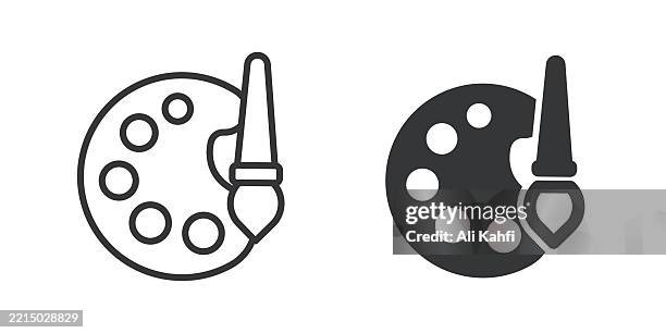 drawing brush thin line and glyph solid icon. editable stroke and perfect pixel isolated on transparent background - responsive design stock illustrations