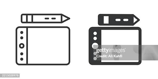 pen tablet thin line and glyph solid icon. editable stroke and perfect pixel isolated on transparent background - user experience designer stock illustrations