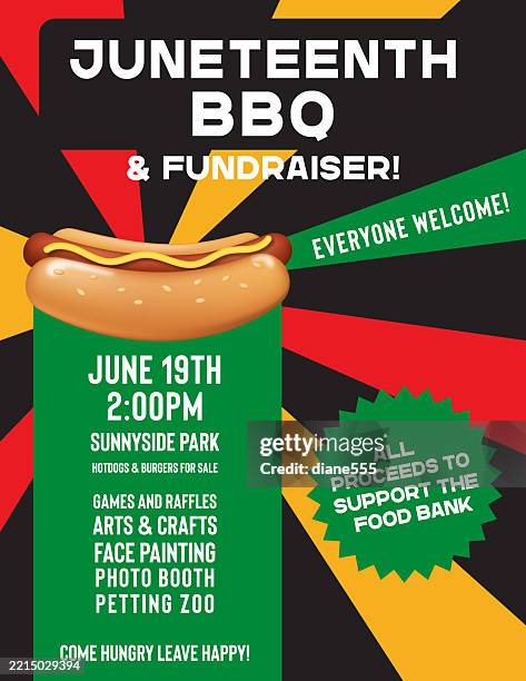 juneteenth bbq & fundraiser poster template - block party stock illustrations