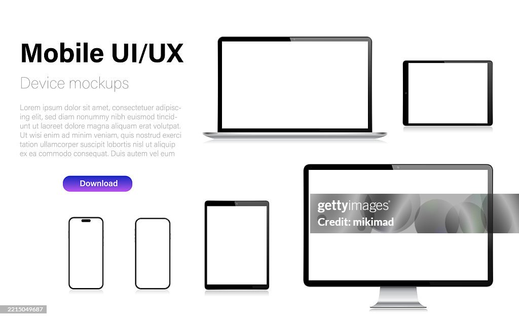 Realistic Vector Mockup Digital Tablet Mobile Phone Smart Phone Laptop ...