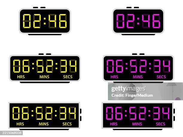 ilustraciones, imágenes clip art, dibujos animados e iconos de stock de conjunto de números de reloj digital - cuenta atrás