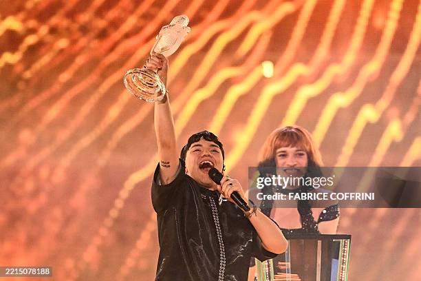 Austrian singer Johannes Pietsch, known as JJ representing Austria with the song "Wasted Love" celebrates with the 2025 Eurovision Song Contest...