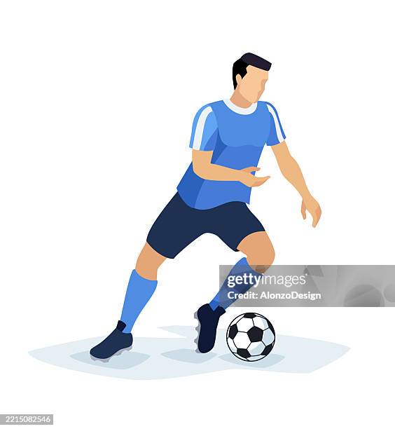 football player kicking the ball. - kicking-soccer-ball-clip-art stock illustrations