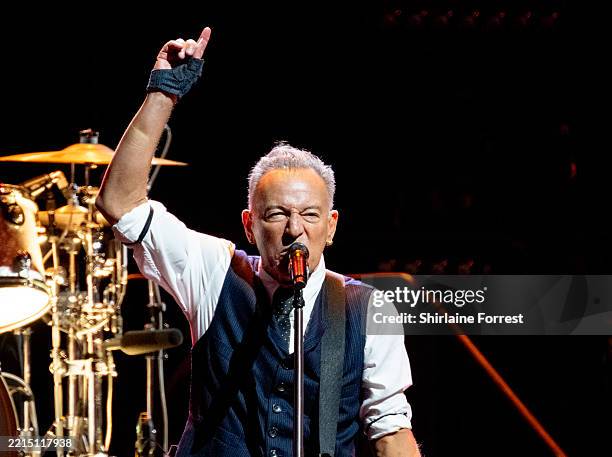 Bruce Springsteen performs during the first night of 'The Land of Hopes and Dreams' tour at Co-op Live on May 14, 2025 in Manchester, England.